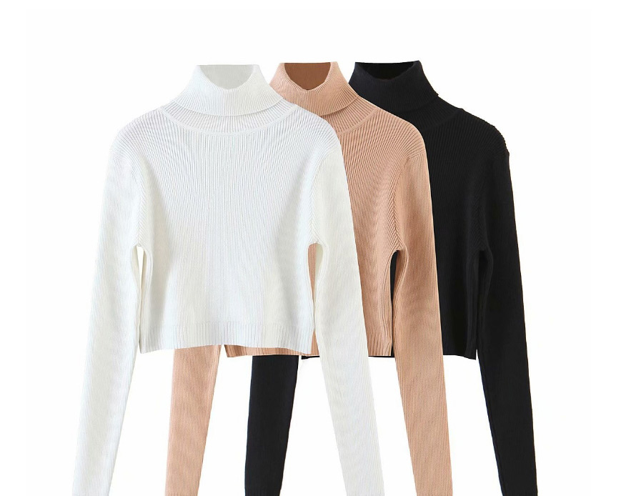 Fashion Black Turtleneck Cardigan Contrast Knit Pullover,Sweater