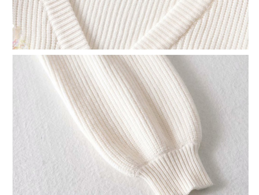 Fashion White V-neck Cardigan Beaded Knit Sleeve Bottoming Sweater,SLEEPWEAR & UNDERWEAR