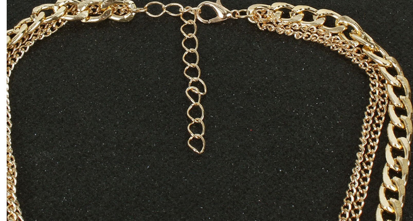 Fashion Golden Alloy Thick Chain Hollow Multilayer Necklace,Chains