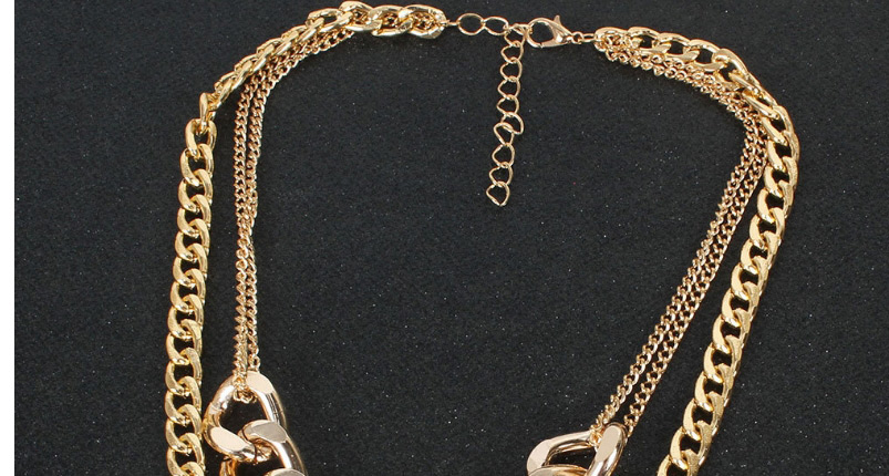 Fashion Golden Alloy Thick Chain Hollow Multilayer Necklace,Chains