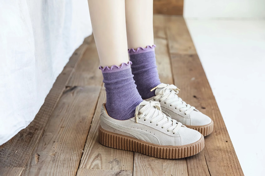 Fashion Khaki Contrasting Color Socks With Wood Ears In The Tube Pile Pile Socks,Fashion Socks