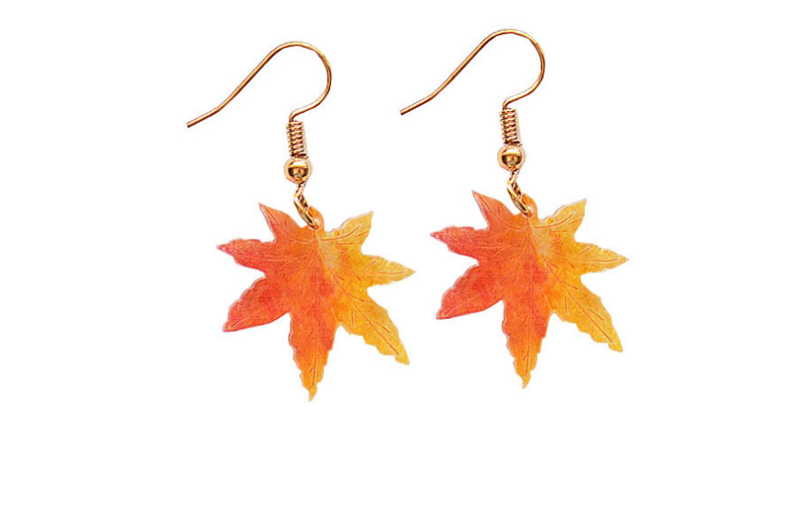 Fashion Maple Leaf Ear Clip Ginkgo Maple Leaf Resin Alloy Earrings,Clip & Cuff Earrings