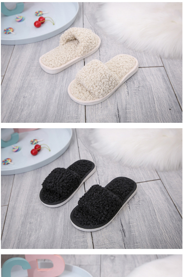 Fashion Black Childrens Lamb Wool Slippers With Flat Bottom,Slippers