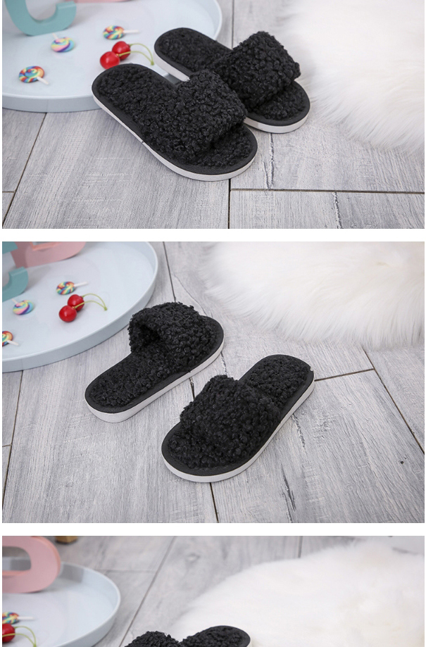 Fashion Black Childrens Lamb Wool Slippers With Flat Bottom,Slippers