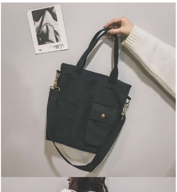 Fashion Black Canvas Wideband Stitching Contrast Color Shoulder Messenger Bag,Shoulder bags