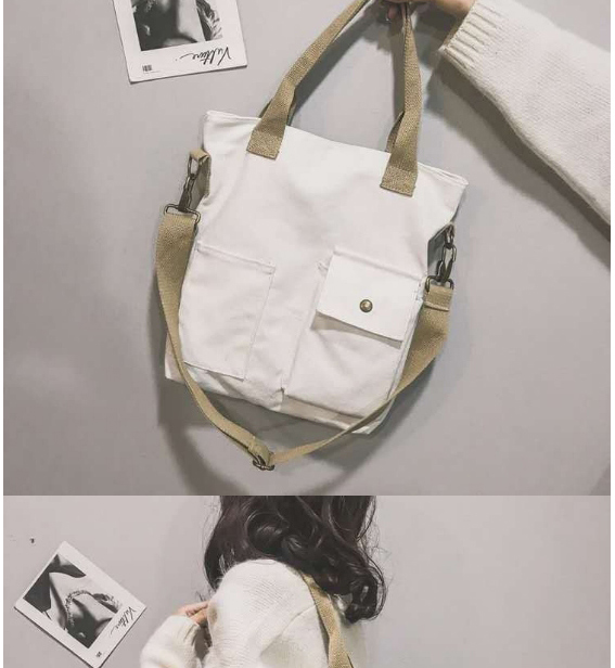 Fashion White Canvas Wideband Stitching Contrast Color Shoulder Messenger Bag,Shoulder bags