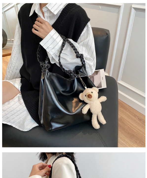 Fashion Khaki Ribbon Bear Twisted Rope Shoulder Strap Doll Single Shoulder Messenger Bag,Shoulder bags
