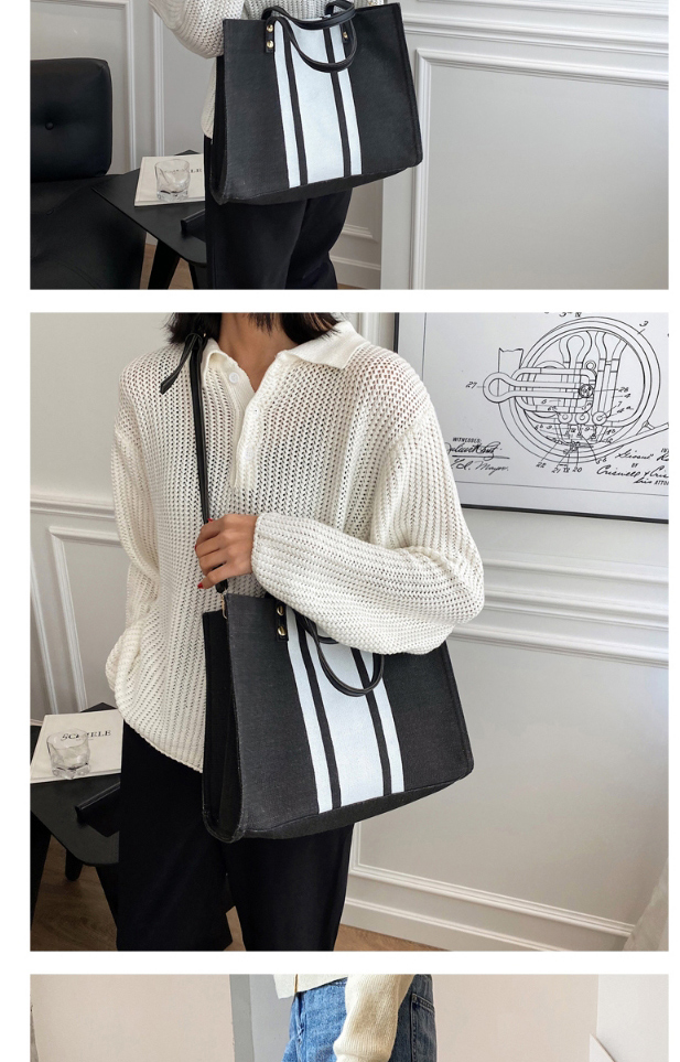 Fashion Black Canvas Stitching Contrast Linen One Shoulder Diagonal Bag,Shoulder bags