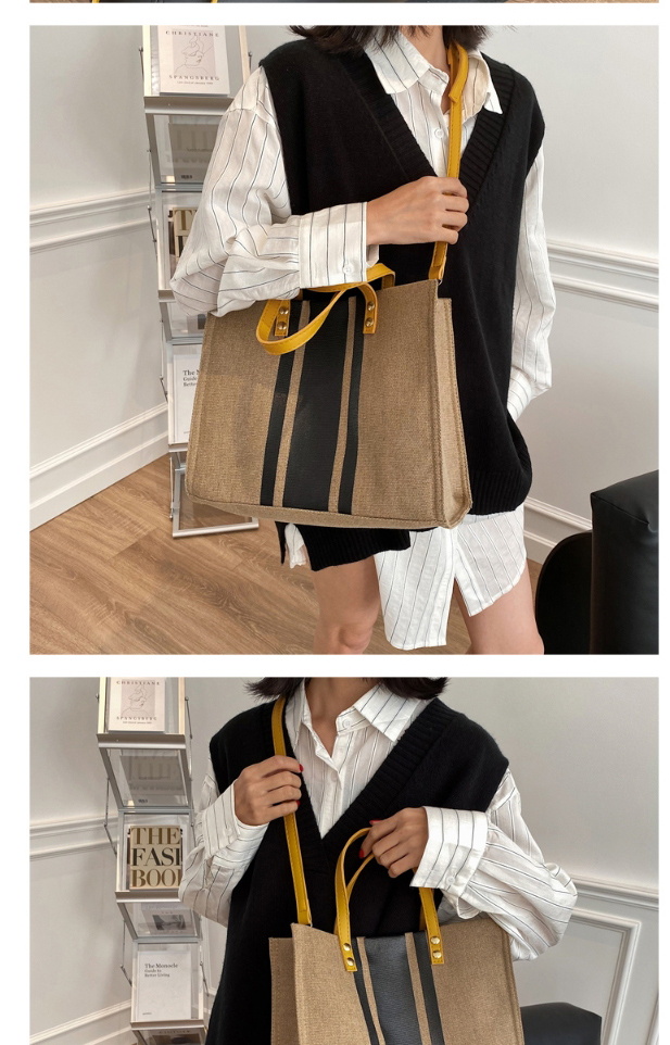 Fashion Black Canvas Stitching Contrast Linen One Shoulder Diagonal Bag,Shoulder bags