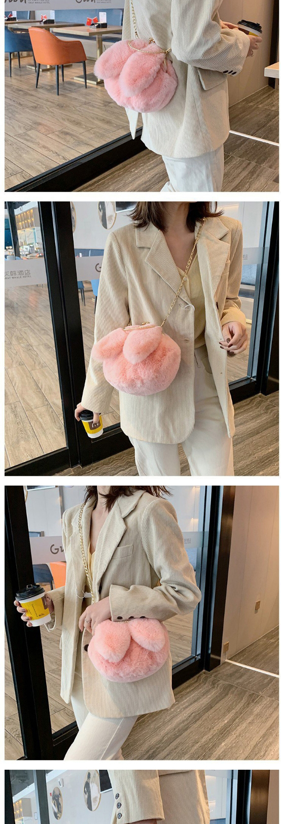 Fashion Pink Hairy Bunny Ears Chain Crossbody Shoulder Bag,Messenger bags