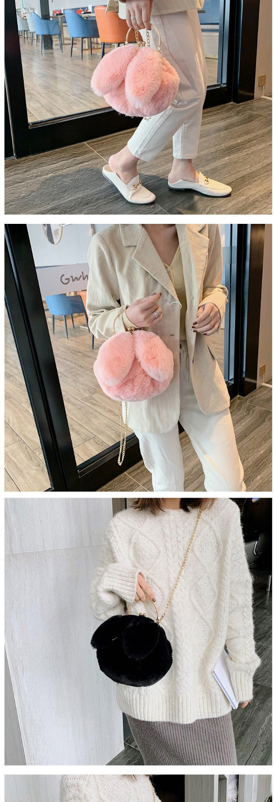 Fashion Pink Hairy Bunny Ears Chain Crossbody Shoulder Bag,Messenger bags