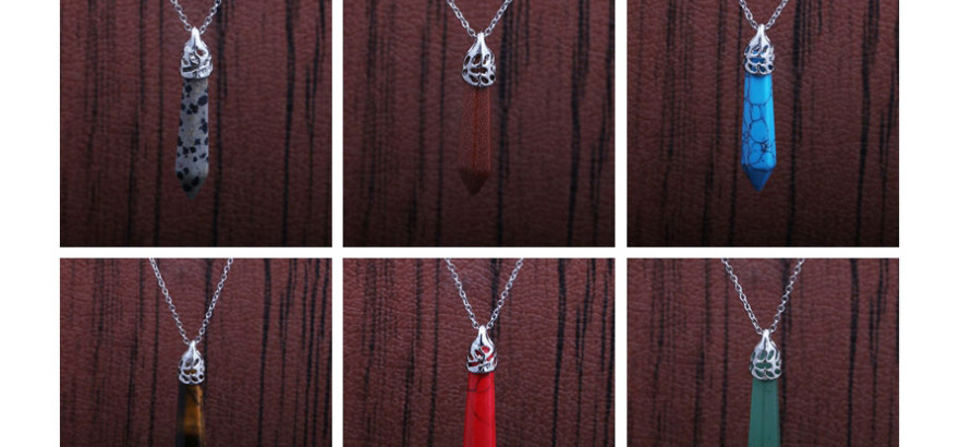 Fashion Red Turquoise Stainless Steel Chain Turquoise Hexagonal Pillar Pendant Necklace,Necklaces