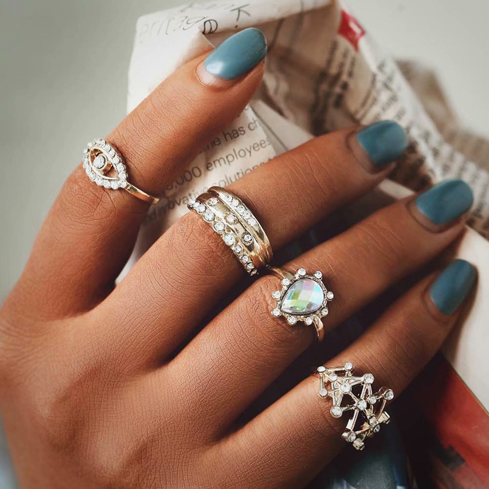 Fashion Golden 4-piece Alloy Diamond Geometric Ring,Fashion Rings