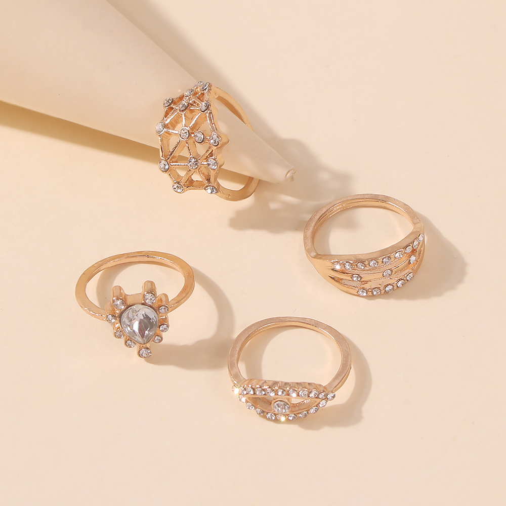 Fashion Golden 4-piece Alloy Diamond Geometric Ring,Fashion Rings