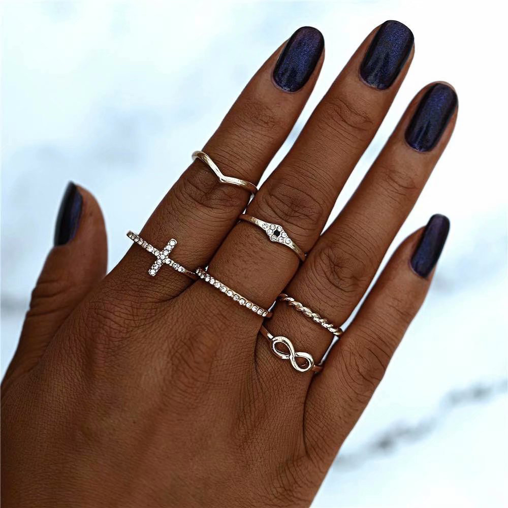 Fashion Golden 6-piece Alloy Diamond Geometric Ring,Fashion Rings
