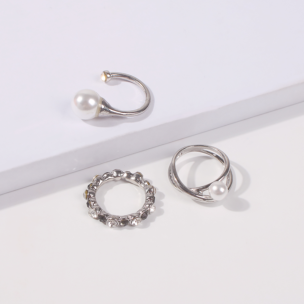 Fashion White K 3-piece Alloy Pearl Geometric Ring,Fashion Rings