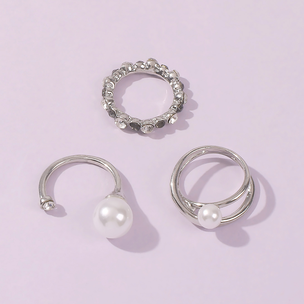 Fashion White K 3-piece Alloy Pearl Geometric Ring,Fashion Rings