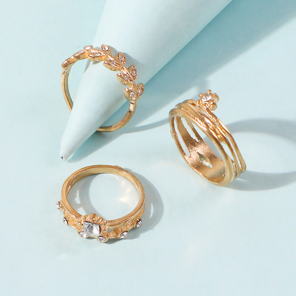 Fashion Golden 3-piece Alloy Diamond Geometric Ring,Fashion Rings