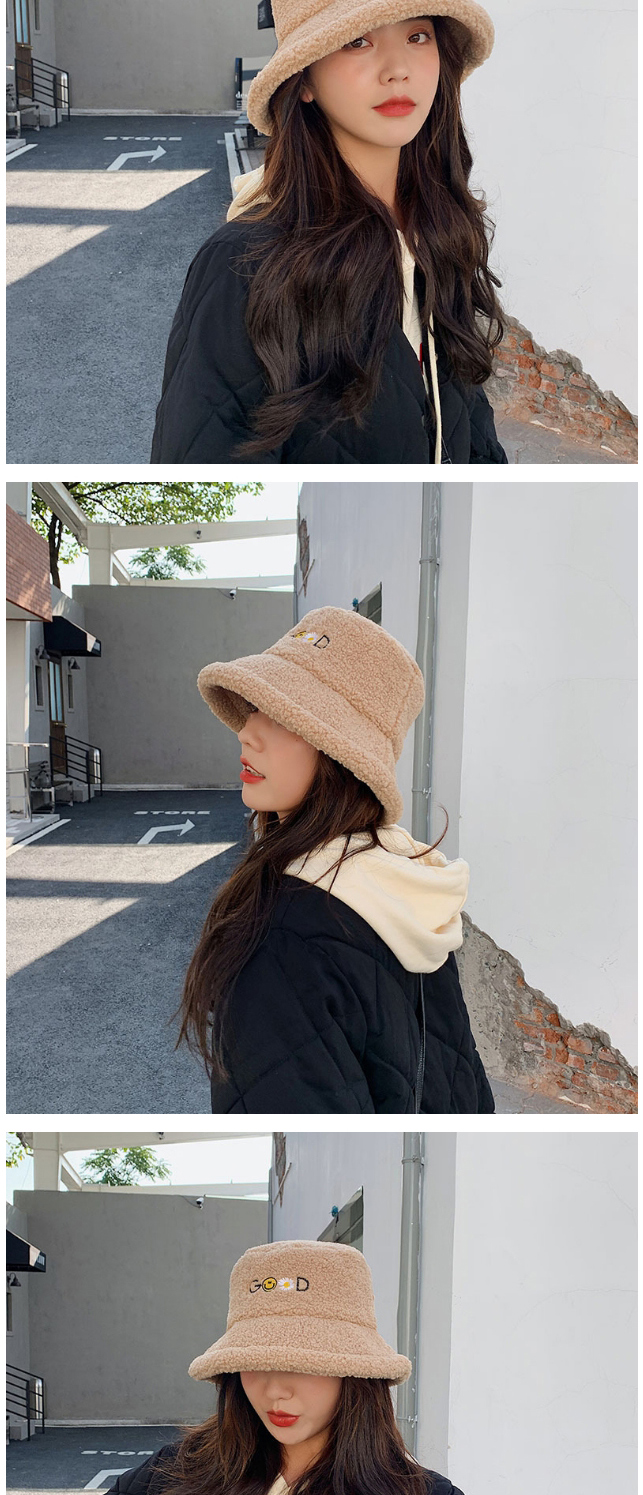 Fashion Apricot Thickened Rabbit Fur Letter Embroidery Fisherman Hat,Sun Hats