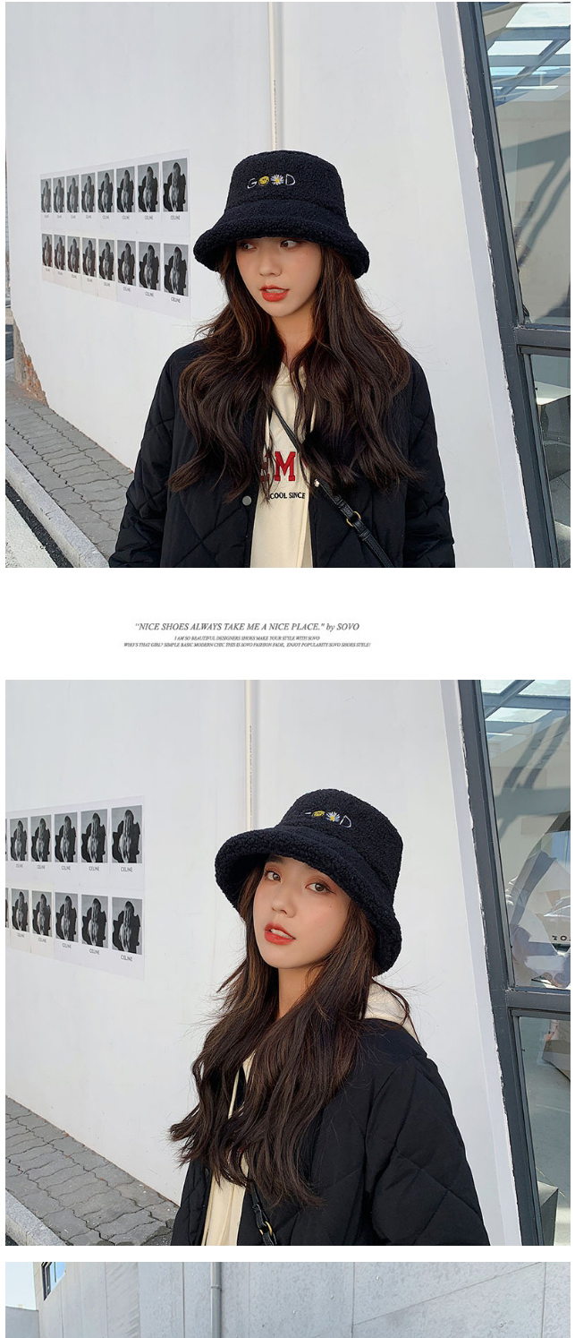 Fashion Black Thickened Rabbit Fur Letter Embroidery Fisherman Hat,Sun Hats