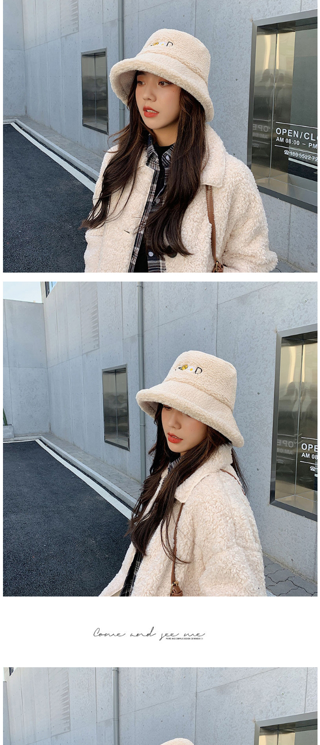 Fashion Apricot Thickened Rabbit Fur Letter Embroidery Fisherman Hat,Sun Hats
