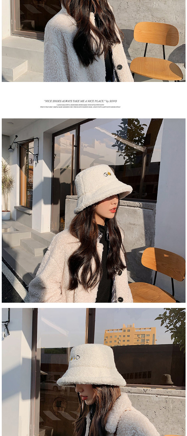 Fashion White Thicken Rabbit Fur Letter Embroidery Fisherman Hat,Sun Hats