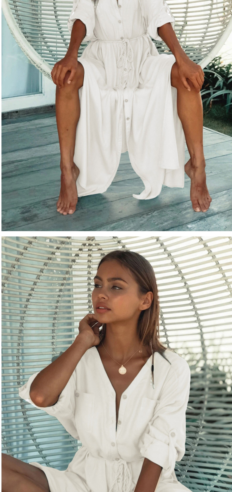 Fashion White Single-breasted Long-sleeved V-neck Split Sunscreen Blouse,Sunscreen Shirts