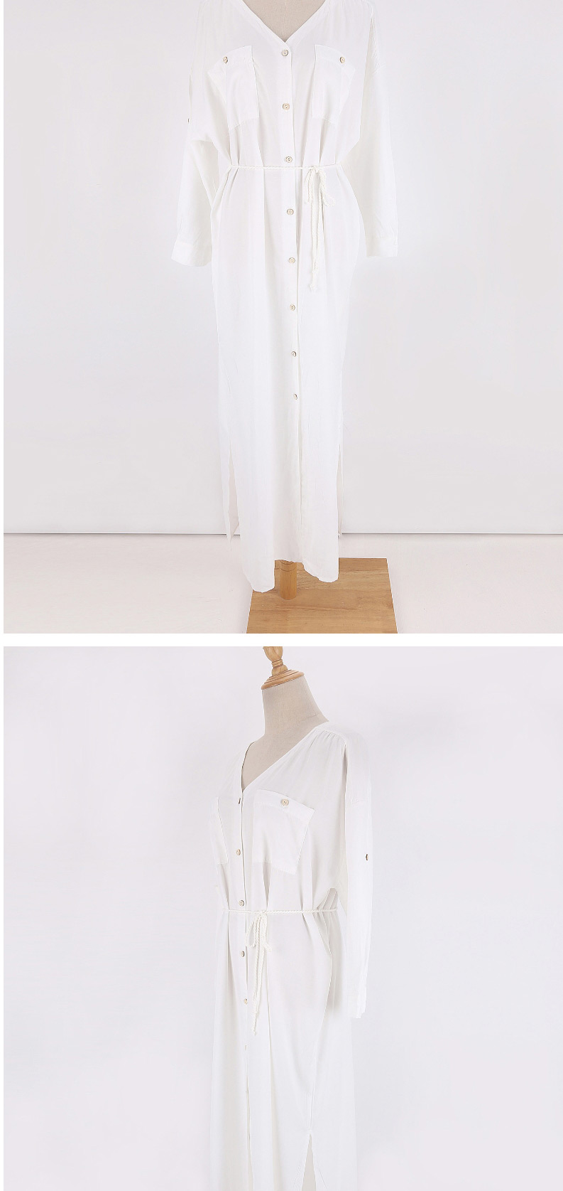 Fashion White Single-breasted Long-sleeved V-neck Split Sunscreen Blouse,Sunscreen Shirts