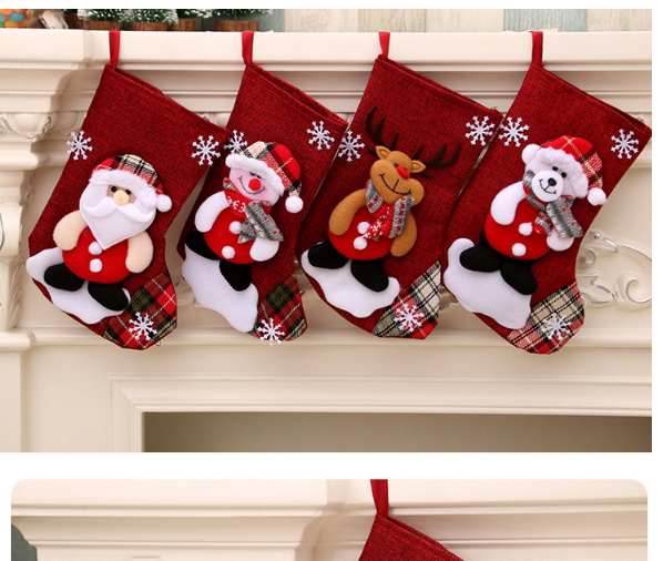 Fashion Bear Linen Santa Elk Christmas Stocking,Festival & Party Supplies