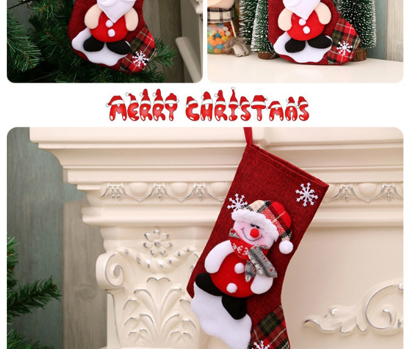 Fashion Old Man Linen Santa Elk Christmas Stocking,Festival & Party Supplies
