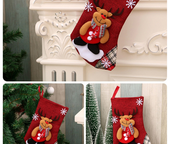Fashion Bear Linen Santa Elk Christmas Stocking,Festival & Party Supplies