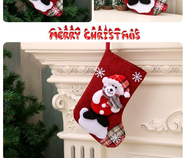 Fashion Old Man Linen Santa Elk Christmas Stocking,Festival & Party Supplies
