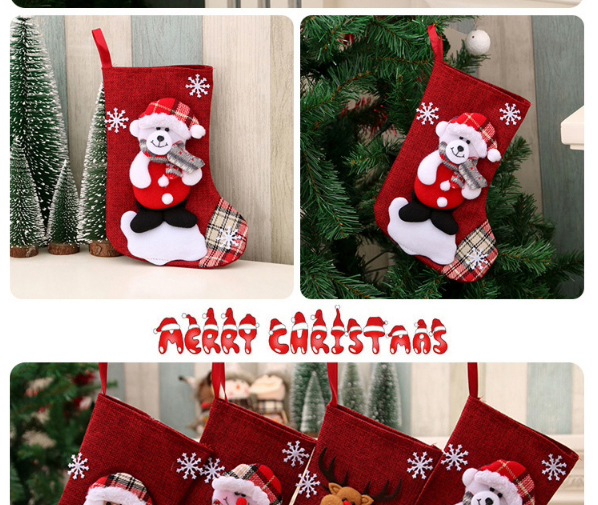 Fashion Deer Linen Santa Elk Christmas Stocking,Festival & Party Supplies