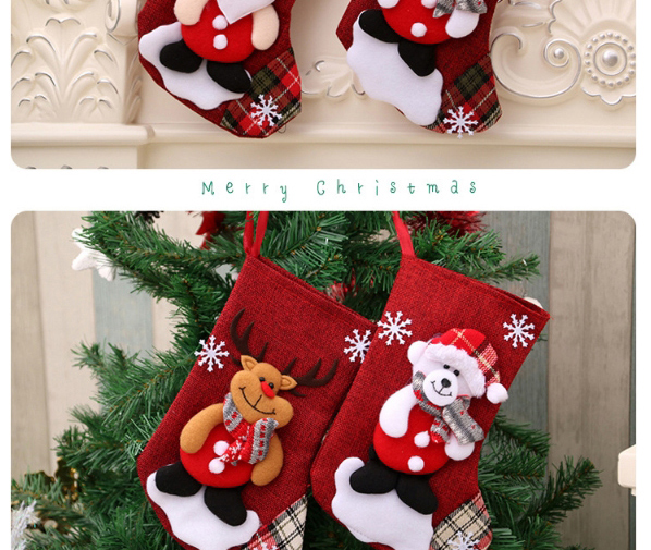 Fashion Snowman Linen Santa Elk Christmas Stocking,Festival & Party Supplies
