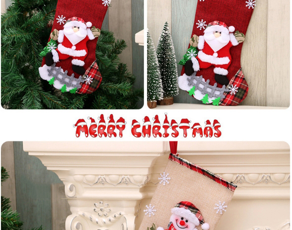 Fashion Old Man Linen Santa Christmas Stocking Gift Bag,Festival & Party Supplies