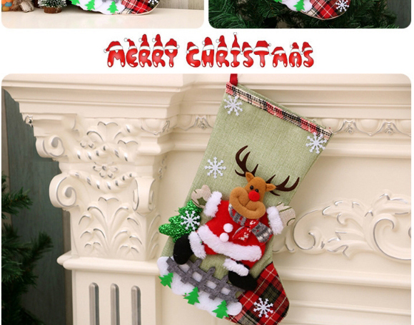 Fashion Bear Linen Santa Christmas Stocking Gift Bag,Festival & Party Supplies