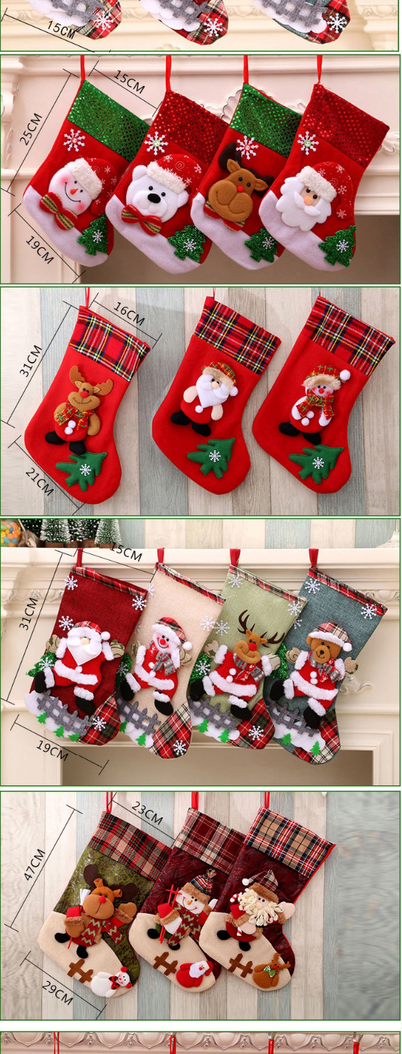 Fashion Linen Medium Socks (bear) Christmas Old Man Snowman Bear Christmas Stocking,Festival & Party Supplies