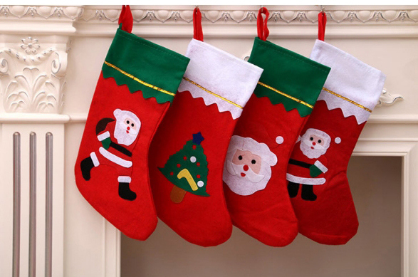 Fashion White Side Socks (random Pattern) Christmas Applique Old Man Snowman Christmas Stocking,Festival & Party Supplies