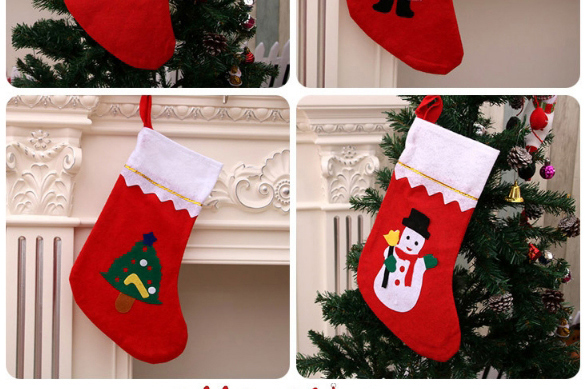 Fashion White Side Socks (random Pattern) Christmas Applique Old Man Snowman Christmas Stocking,Festival & Party Supplies
