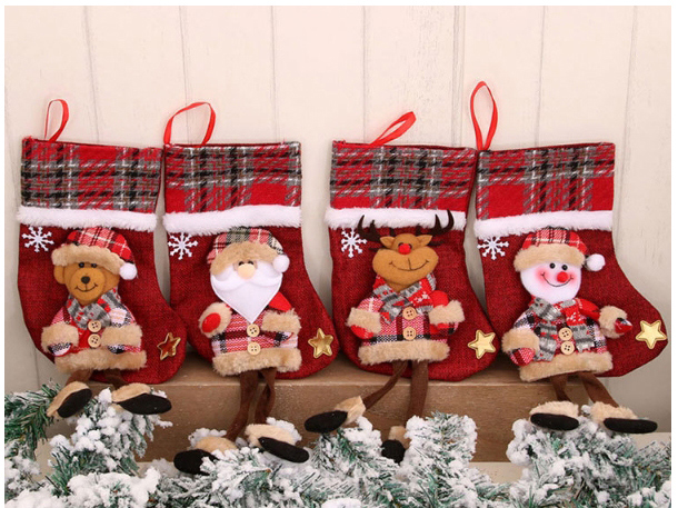 Fashion Bear Christmas Doll Doll Three-dimensional Linen Long-leg Christmas Stocking,Festival & Party Supplies