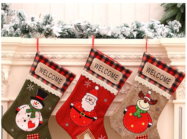 Fashion Deer Christmas Printed Plaid Large Christmas Socks,Festival & Party Supplies