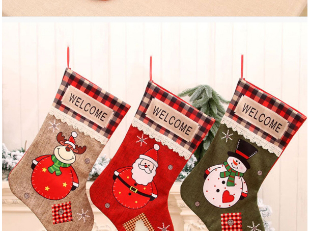 Fashion Deer Christmas Printed Plaid Large Christmas Socks,Festival & Party Supplies