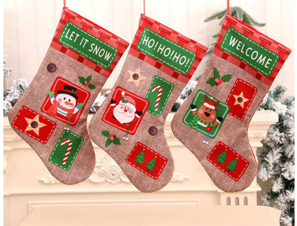 Fashion Deer Christmas Extra Large Linen Letter Print Christmas Stocking,Festival & Party Supplies