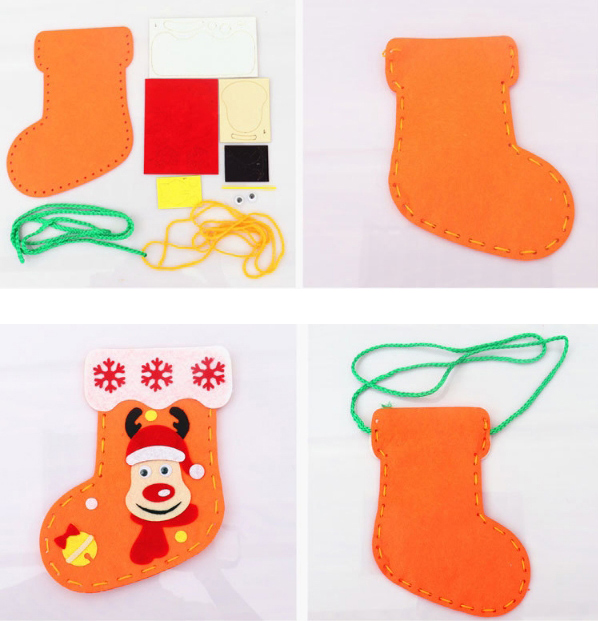 Fashion Orange Christmas Handmade Applique Christmas Stocking Backpack,Festival & Party Supplies