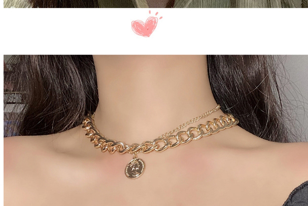 Fashion Golden Beauty Head Alloy Thick Chain Double Necklace,Chains