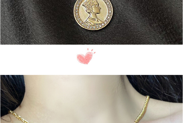Fashion Golden Queen Coin Diamond Pendant Necklace,Pendants
