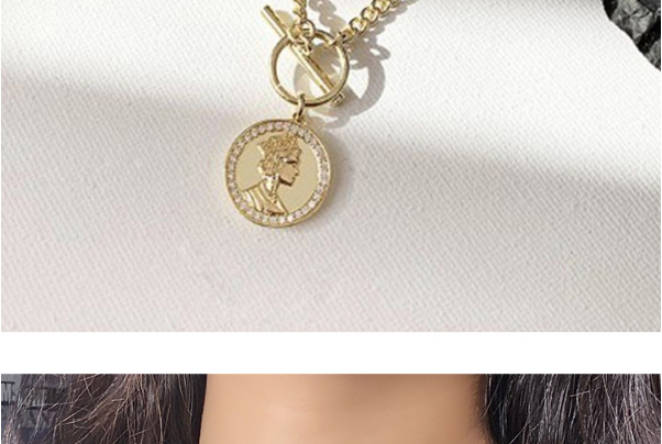 Fashion Golden Queen Coin Diamond Pendant Necklace,Pendants