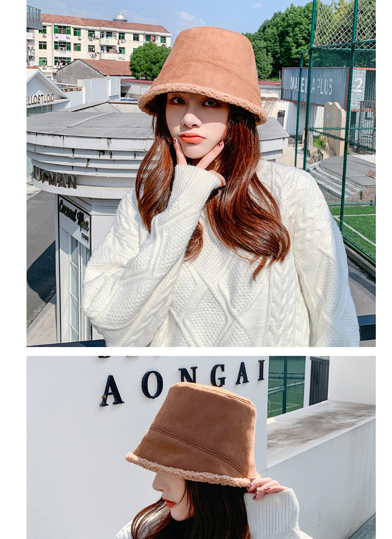 Fashion Caramel Suede Double-sided Lamb Wool Fisherman Hat,Beanies&Others