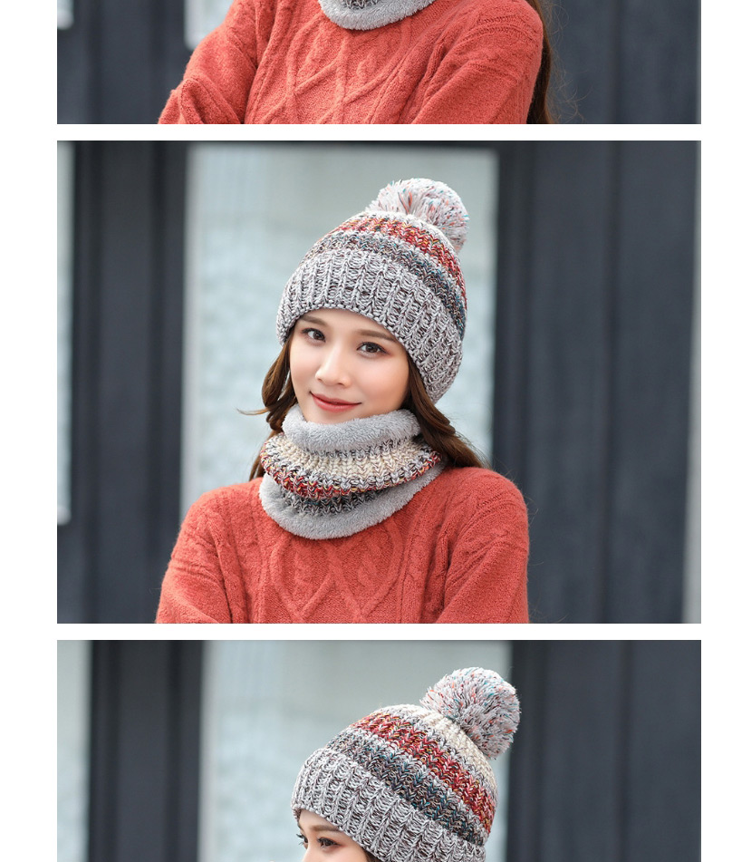 Fashion Beige Contrasting Color Wool Ball Plus Velvet Thick Knitted Bib Wool Hat,Knitting Wool Hats