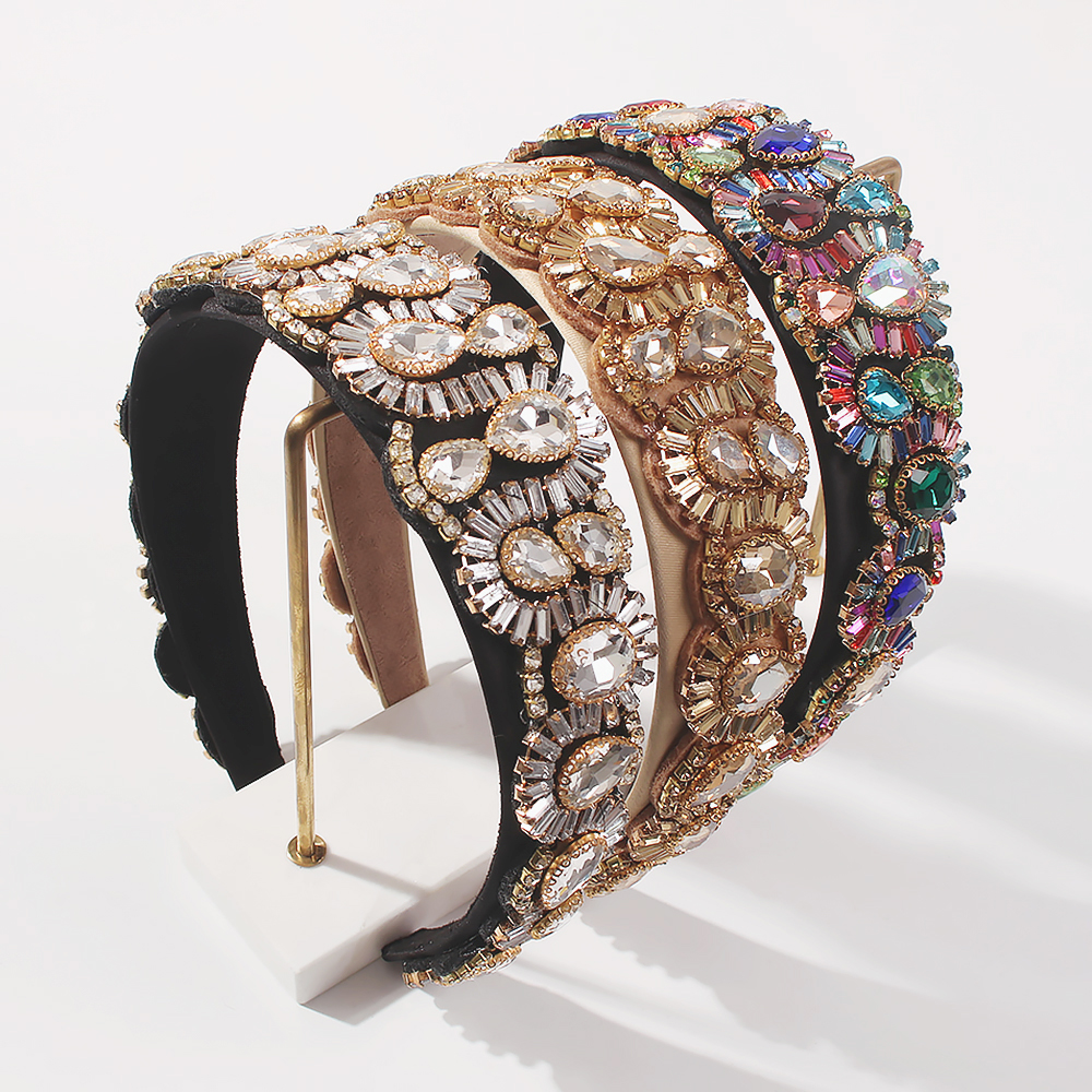 Fashion Brown Fabric Alloy Diamond-studded Geometric Headband,Head Band